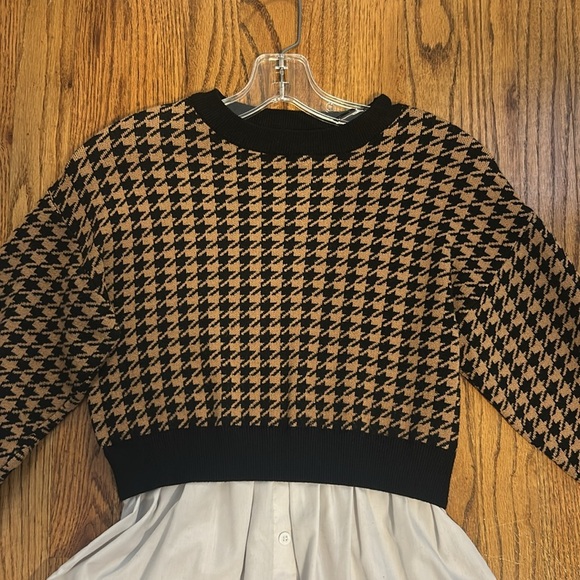 Joie Houndstooth Sweater with Button Up Blouse - Picture 4 of 5